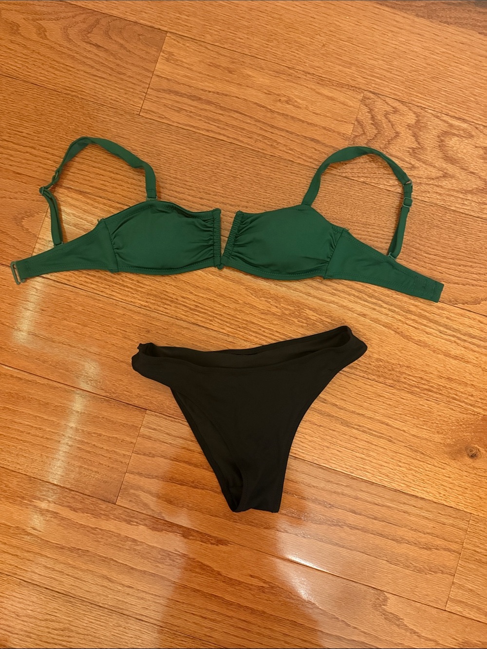 Two piece green and black bikini